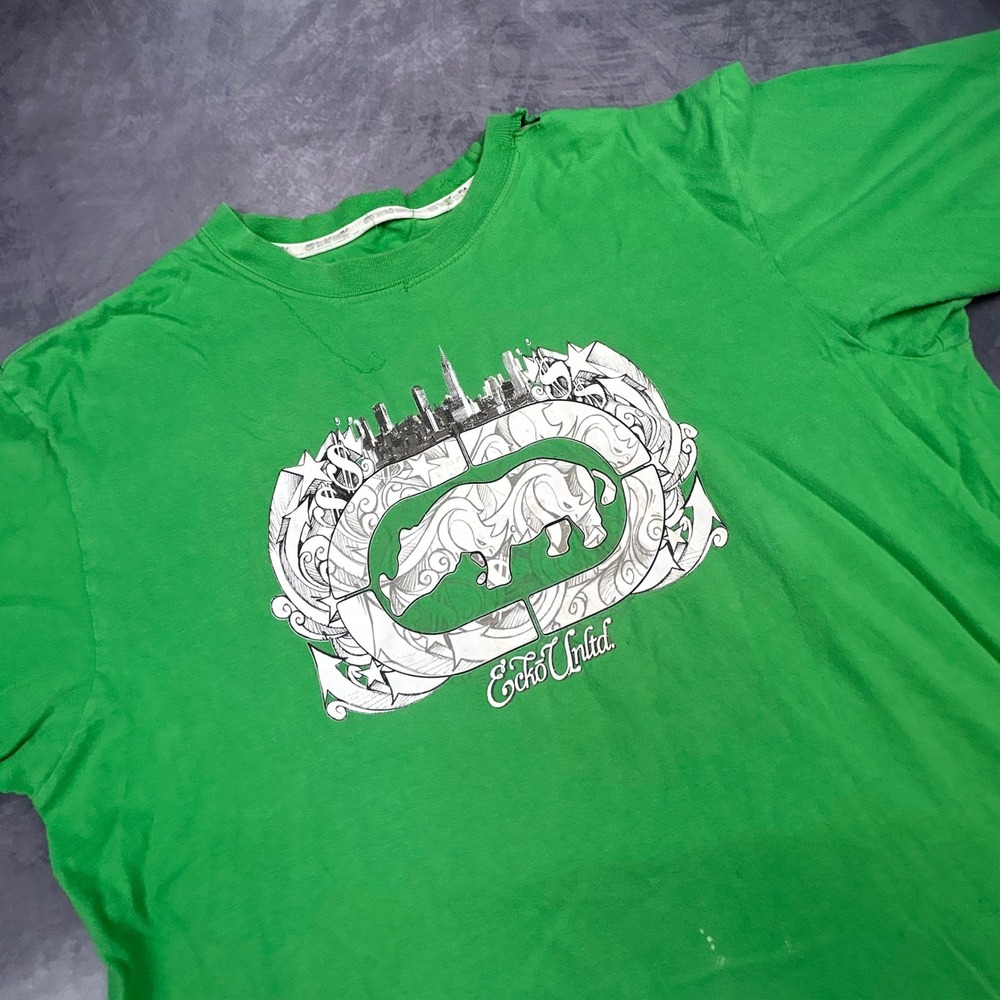 Vintage Ecko Unltd Graphic T-Shirt Green XL Y2K Rhino Skater Streetwear 0946 - Picture 2 of 8